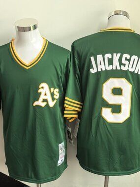 Reggie Jackson #9 Green Retro Baseball Jersey